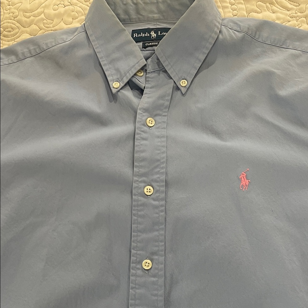 Ralph Lauren Light Blue Button-Down Shirt with Pink Pony